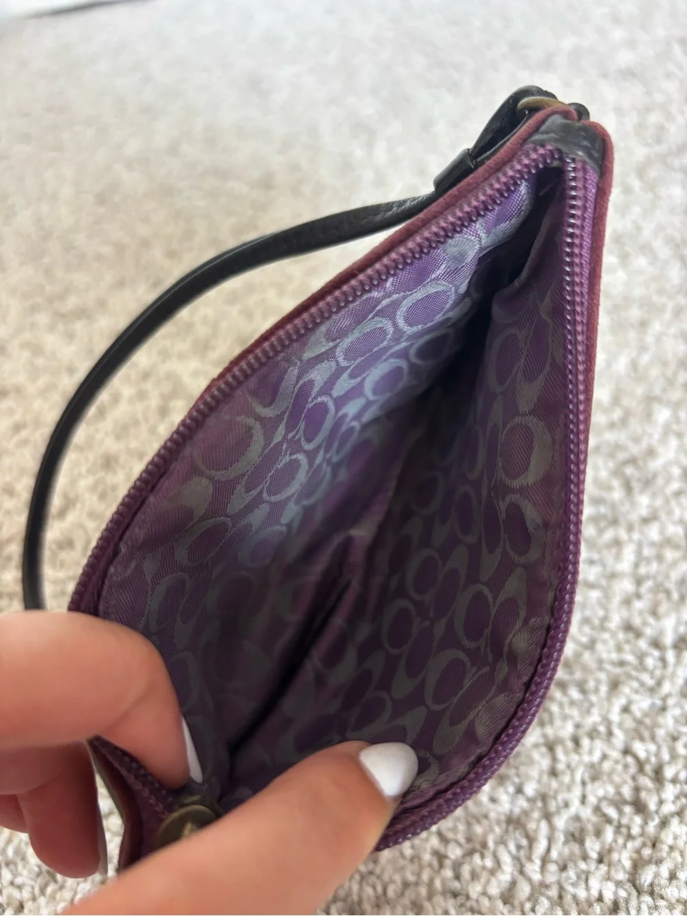 Coach suede wristlet w/ black strap